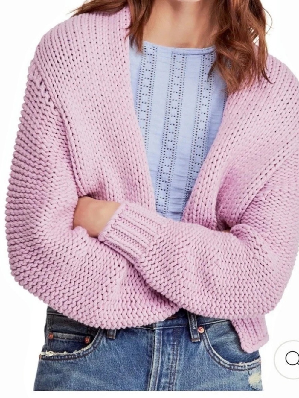 Free People All Yours Cardigan Chunky Knit Pink XS